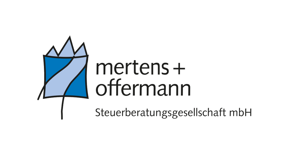 Logo: merten + offermann Steuerberatungsgesellschaft mbH mit blauem Bergsymbol
