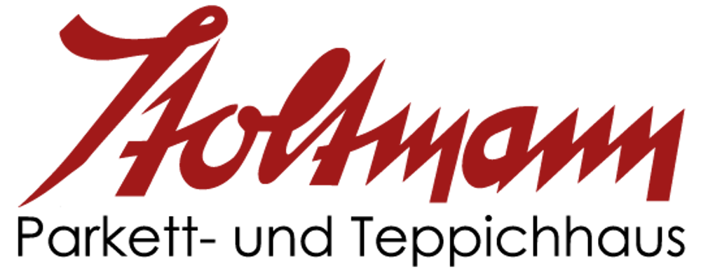 Schriftzug "Stoltmann Parkett- und Teppichhaus" in Rot auf weißem Hintergrund.