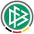 Logo des DFB mit grünem Hintergrund, einem stilisierten DFB-Schriftzug und einem Ring in den deutschen Nationalfarben.