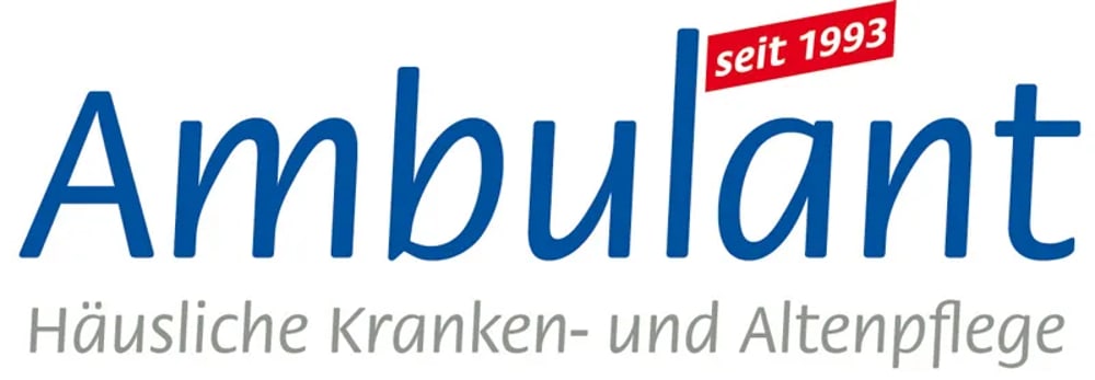 Ambulant Logo mit "seit 1993" auf rotem Band und "Häusliche Kranken- und Altenpflege".