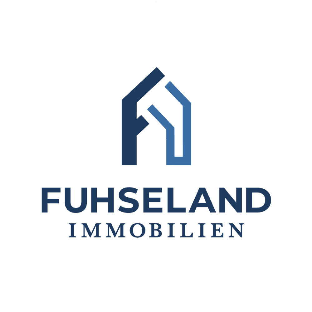Logo von Fuhseland Immobilien: Dunkelblaue Hausform mit zwei Dachhälften, darunter "FUHSELAND IMMOBILIEN".