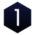 Weiße Ziffer 1 auf dunkelblauem Hexagon.