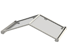 Transparente Überdachung aus Glas und Aluminium, mit zwei abgewinkelten, verbundenen Platten.