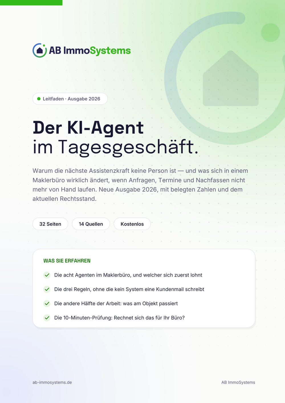 Titelseite des Leitfadens „Der KI-Agent im Tagesgeschäft“ von AB ImmoSystems