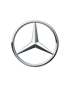 Silbernes Mercedes-Benz Logo mit einem dreizackigen Stern in einem Kreis.