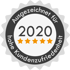 Rundes Gütesiegel: "Ausgezeichnet für hohe Kundenzufriedenheit 2020" mit fünf goldenen Sternen.