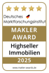 Makler Award 2025 für Highseller Immobilien in Köln mit fünf goldenen Sternen vom Deutschen Marktforschungsinstitut