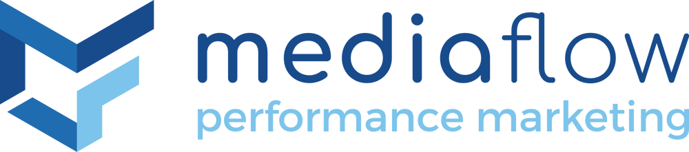 Logo mit stilisiertem blauem "M" und Text "mediaflow performance marketing".