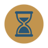 Blaues Sanduhr-Symbol in einem braunen Kreis auf schwarzem Hintergrund.