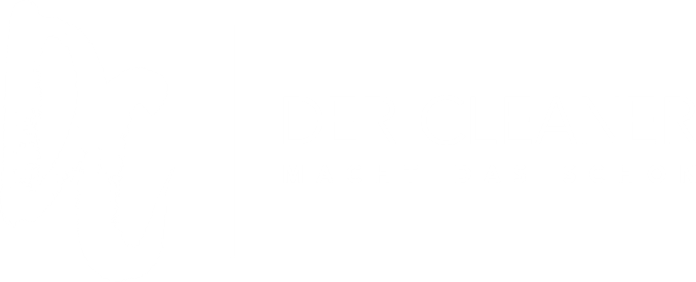 Logo mit "DC" in Schreibschrift und "DER CLEANER MACHT DAS SCHON" in Weiß auf grünem Hintergrund.