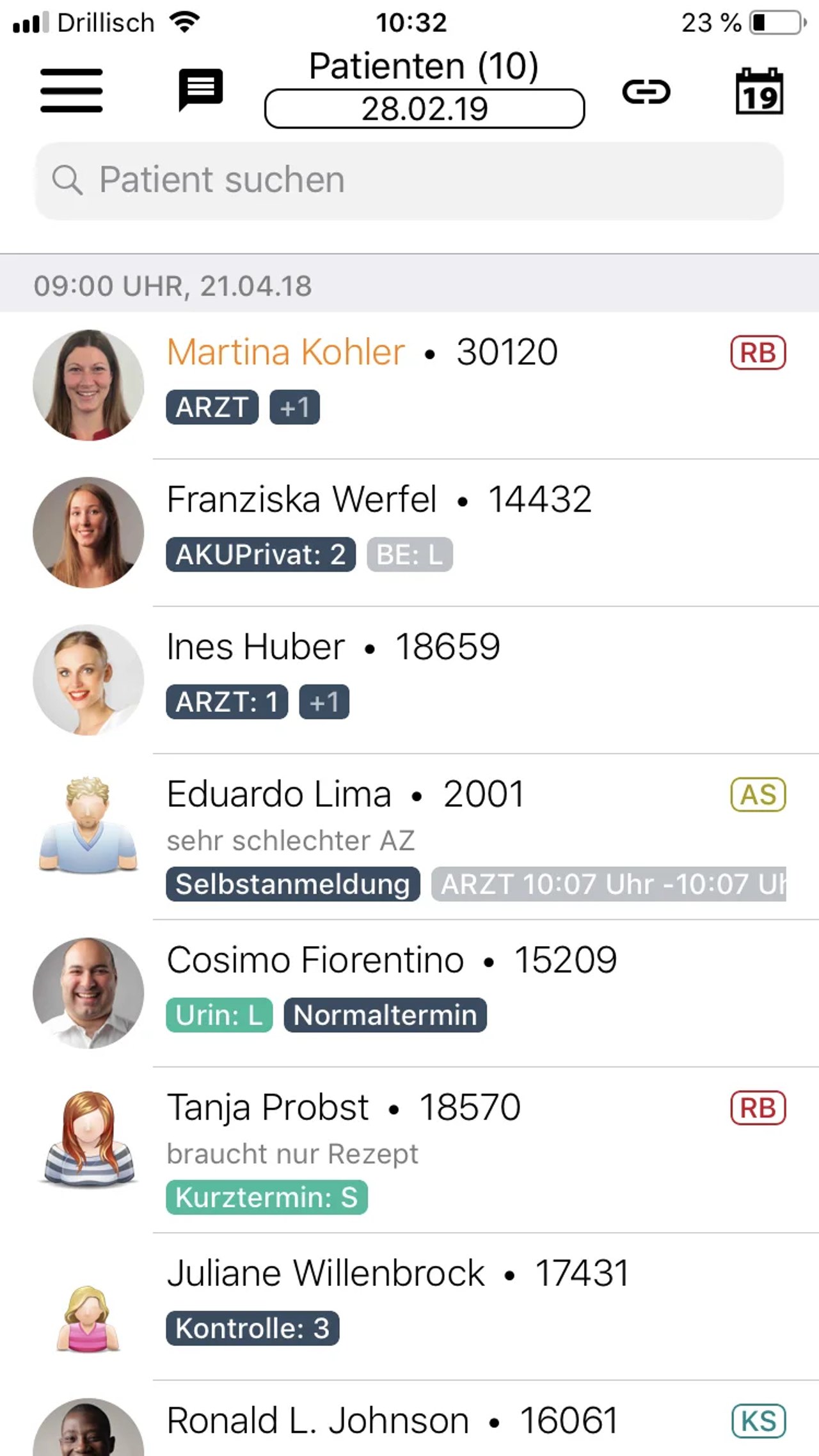 Tagesliste in der tomedo-App auf dem iPhone
