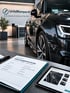 Schwarzer Audi mit Unfallschaden neben einem Formular zur Fahrzeugbewertung von UnfallKompass UG.