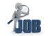 Strichmännchen mit Lupe, das das Wort "JOB" untersucht.