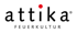 Schwarzes Attika Logo mit rotem Punkt über dem „i“ und dem Text „FEUERKULTUR“ darunter.