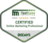 FastLane Marketing "Certified Online Marketing Professional" Abzeichen mit 5 Sternen und "90DAYS" Text.