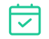 Grünes Kalendersymbol mit einem Häkchen in der Mitte.