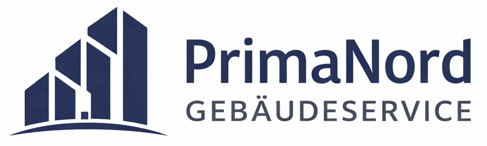 Logo von PrimaNord GEBÄUDESERVICE mit blauer stilisierter Skyline und Text.