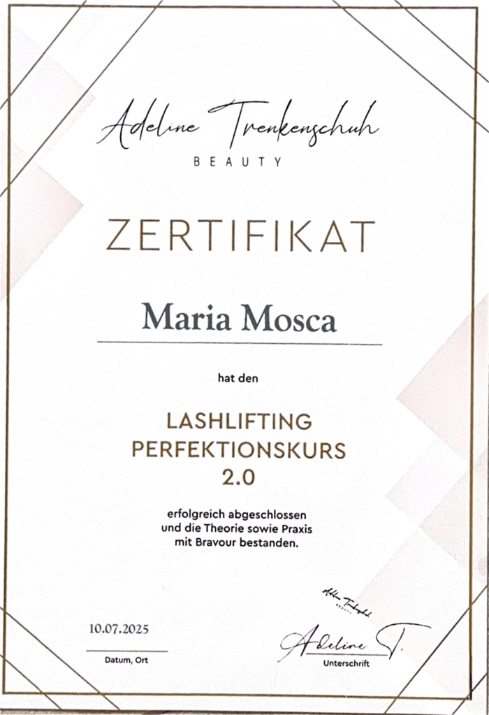Lashlifting Perfektionskurs 2.0 Zertifikat