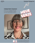 Freundlich lächelnde Karin Stehr mit Brille und kurzer Frisur; Text: „Independent Eyewear BASICS NEUE SERIE #1 MODERN“.