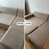 Before and after professional upholstery cleaning in Raleigh – Aclean Steamers restores a beige sofa to a fresh and clean look.