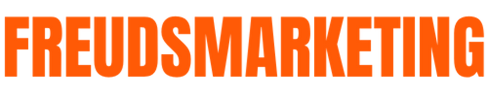 The word "FREUDSMARKETING" in bold orange capital letters on a dark green background.