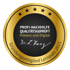 Goldenes Siegel mit fünf Sternen und Text "PROFI-NACHHILFE QUALITÄTSGEPRÜFT Präsenz und Digital Dr. L. Haag Gründungsmitglied Lernpakt 2021".