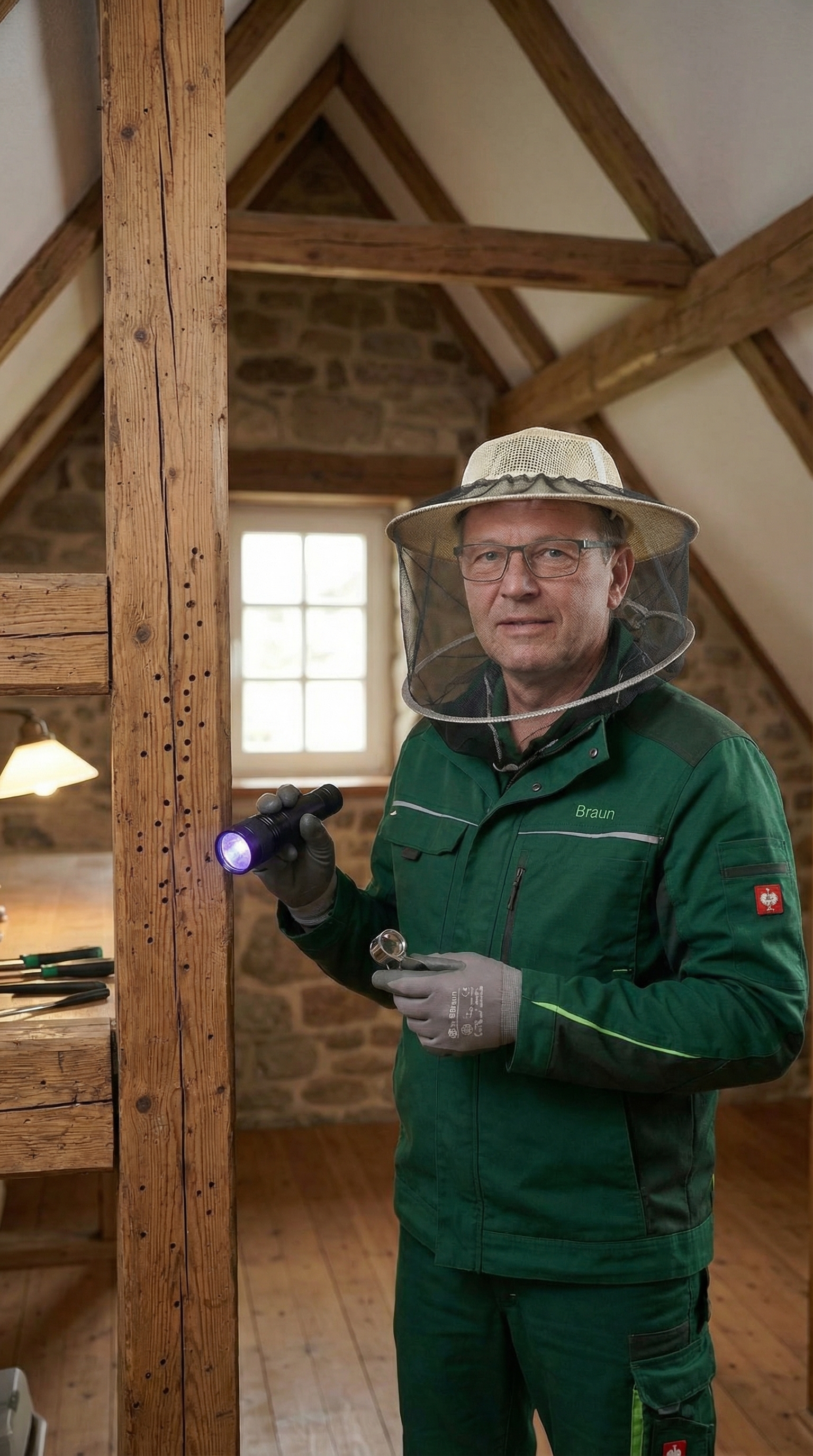 Professioneller Kammerjäger beim Einsatz