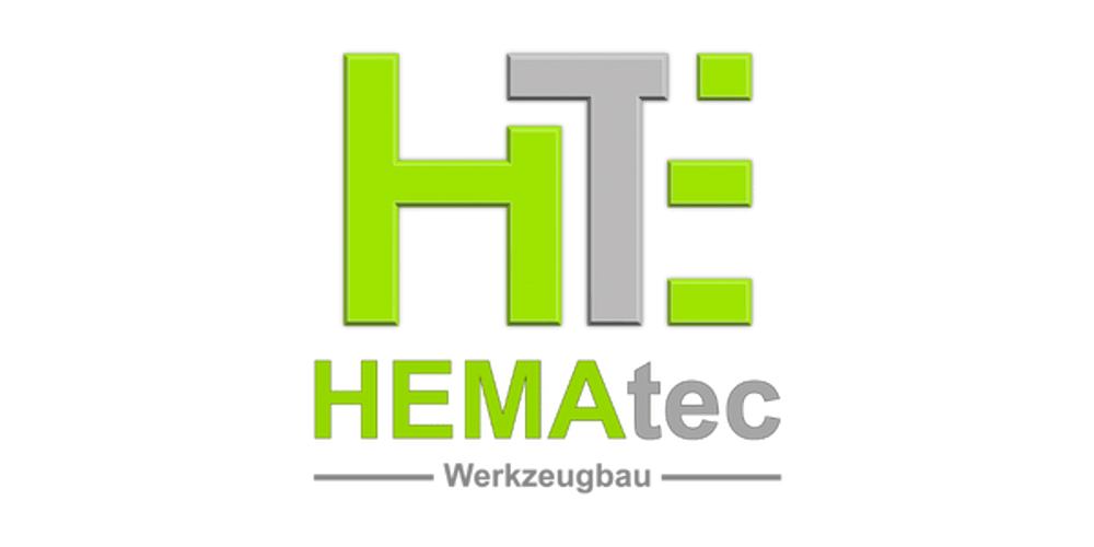 HEMAtec Logo mit grünem "H" und drei grünen Rechtecken, die ein "E" bilden, daneben graues "T" und "E".