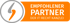 Logo mit grauen und orangefarbenen Schnörkeln in einem Kreis und Text: Empfohlener Partner der IT-Recht Kanzlei.