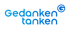 Blauer Schriftzug Gedankentanken mit rundem G-Logo auf schwarzem Hintergrund.