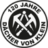 Rundes Logo mit Zunftzeichen der Dachdecker und dem Text 120 Jahre Dächer von Klein.