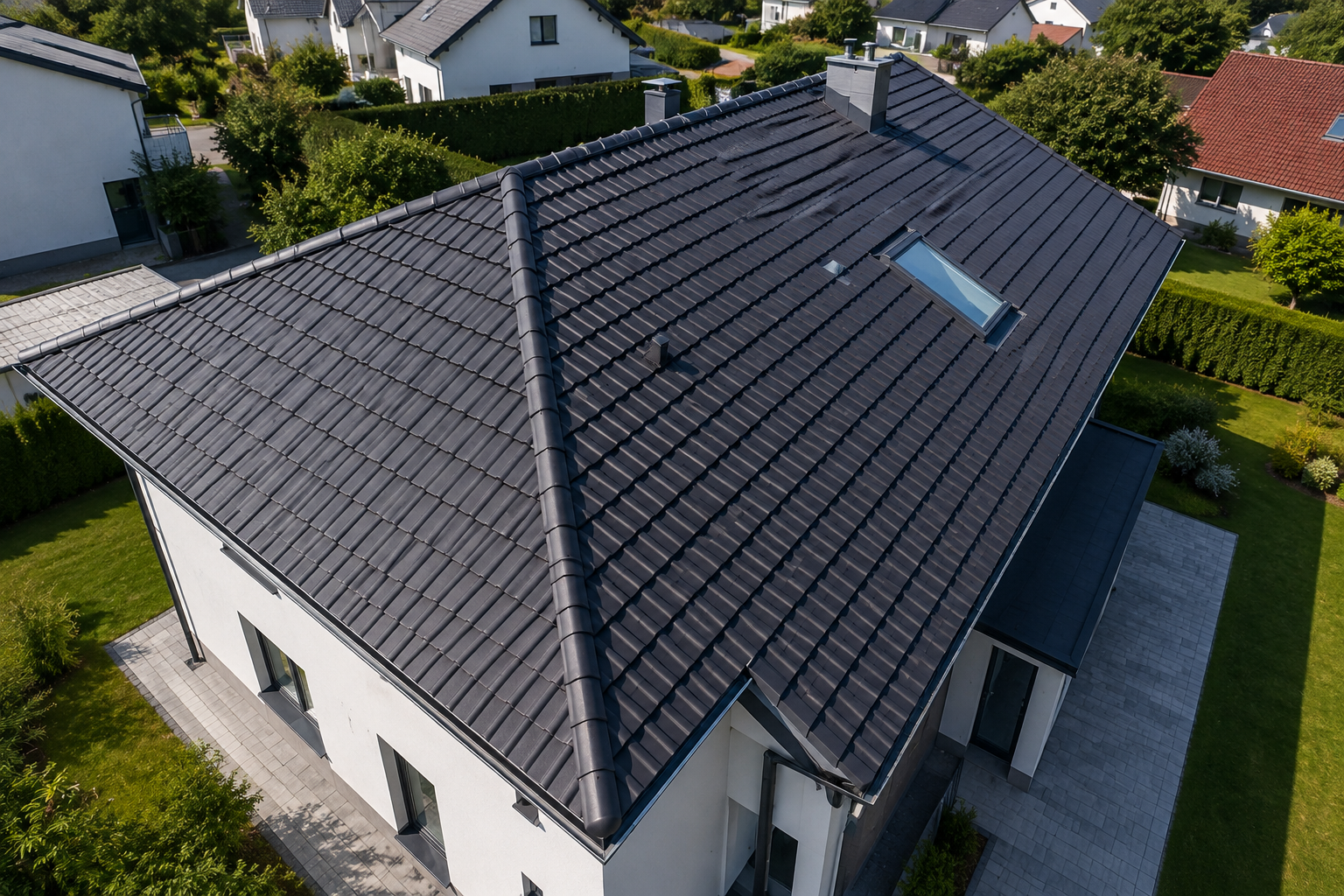 Neu eingedecktes Steildach