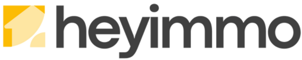 Logo von heyimmo mit einem gelben stilisierten Haus als Icon links und dem Schriftzug "heyimmo" in Dunkelgrau.