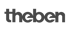 Das Logo "theben" in dunkelgrauer Schrift auf grünem Hintergrund.