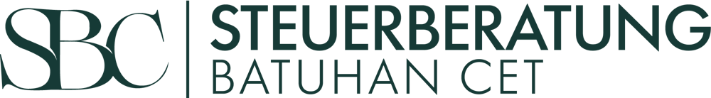 Logo mit weißem Text auf dunkelgrünem Hintergrund: "SBC STEUERBERATUNG BATUHAN CET".