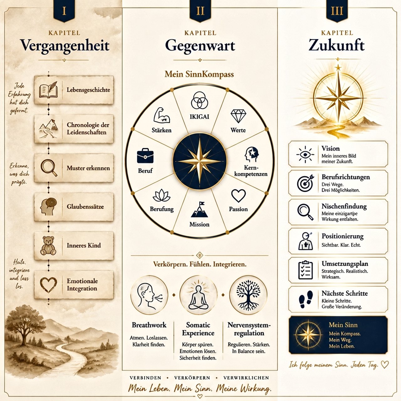 Das IKIGAI-Modell als Kreisgrafik – Grundlage des SinnKompass Prozesses