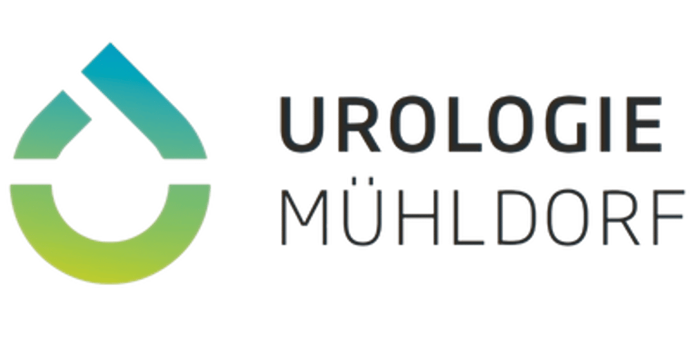 Logo mit stilisiertem U in Blau und Grün; Text: UROLOGIE MÜHLDORF.