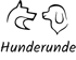 Zwei Hundeköpfe im Profil, ein Wolf und ein domestizierter Hund, über dem Wort "Hunderunde".