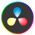 DaVinci Resolve logo with three colorful teardrops on a dark gray circle, surrounded by a rainbow gradient ring.