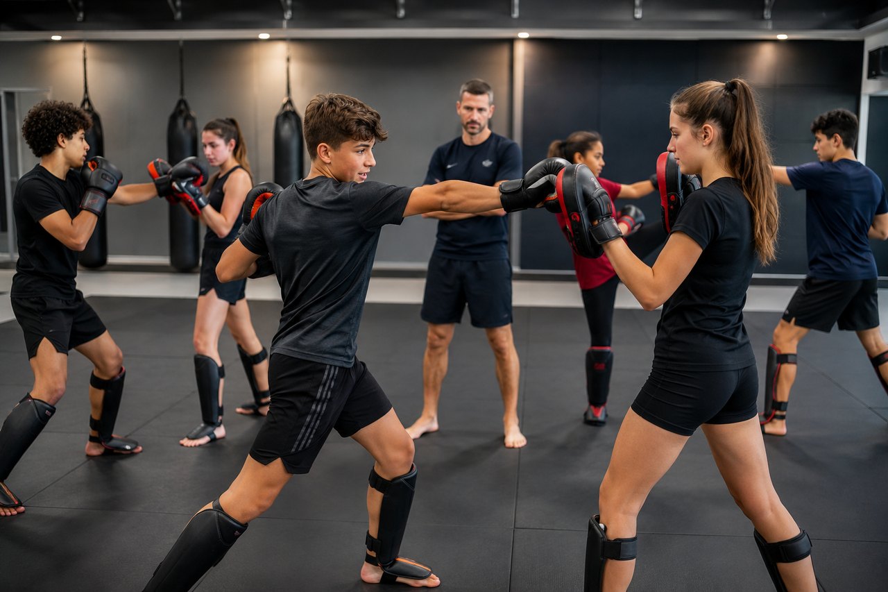 Jugendliche beim Kickboxtraining
