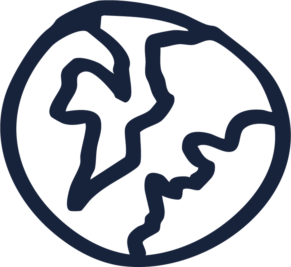 Dunkelblaue Umrisse von Kontinenten auf einem grünen Globus.