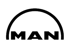 Schwarzes MAN-Logo mit weißem Umriss auf dunkelgrünem Hintergrund.
