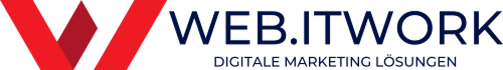 Logo von WEB.ITWORK mit rotem "W" und Text "DIGITALE MARKETING LÖSUNGEN" auf grünem Hintergrund.
