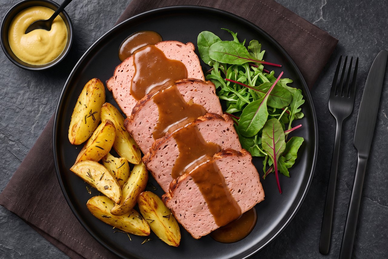 Leberkäs mit Bratkartoffeln