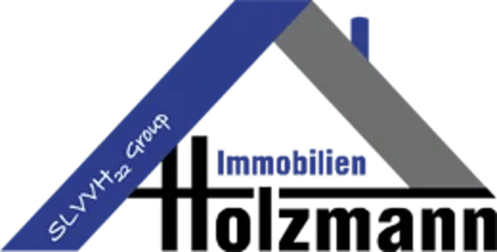 Logo: Blaues Dach über schwarzem "Holzmann" mit blauem "Immobilien" und "SLVVH22 Group".