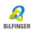 Bilfinger Logo mit ineinander verschlungenen blauen und gelben Bändern über dem grauen Schriftzug auf weißem Grund.