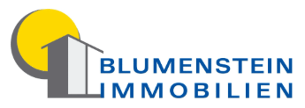 Logo Blumenstein Immobilien mit stilisiertem Haus und gelber Sonne.