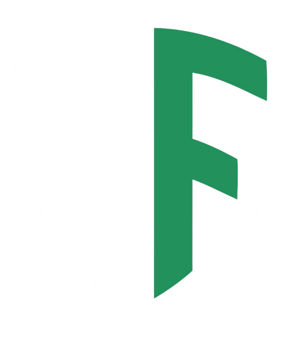 Rotes und weißes F67-Logo auf grünem Hintergrund.