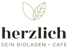 Grünes Logo mit zwei Blättern über dem Text "herzlich DEIN BIOLADEN + CAFÉ".