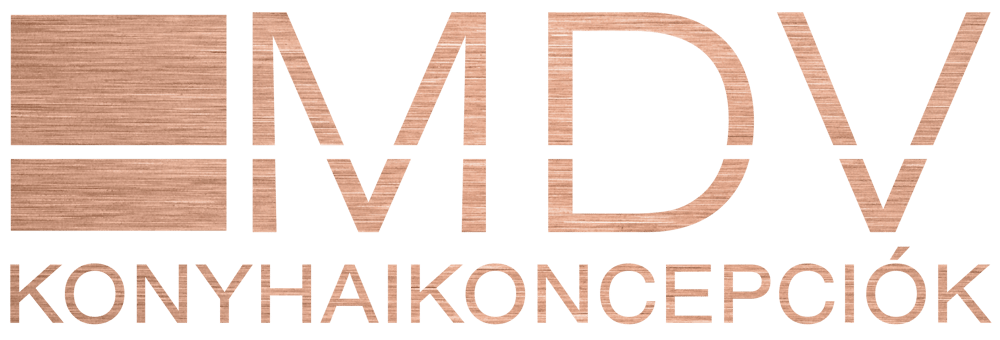 Barna fa textúrájú logó: nagybetűkkel "MDV" a konyhai koncepciókról
